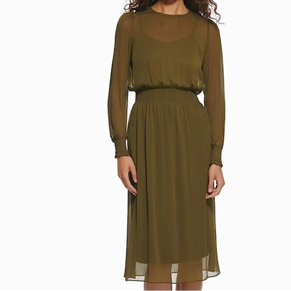 Tommy Hilfiger-Long Sleeve Chiffon Fit and Flare Dress Size 16